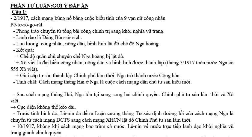 Tự luận Lịch sử 11 giữa học kì 1