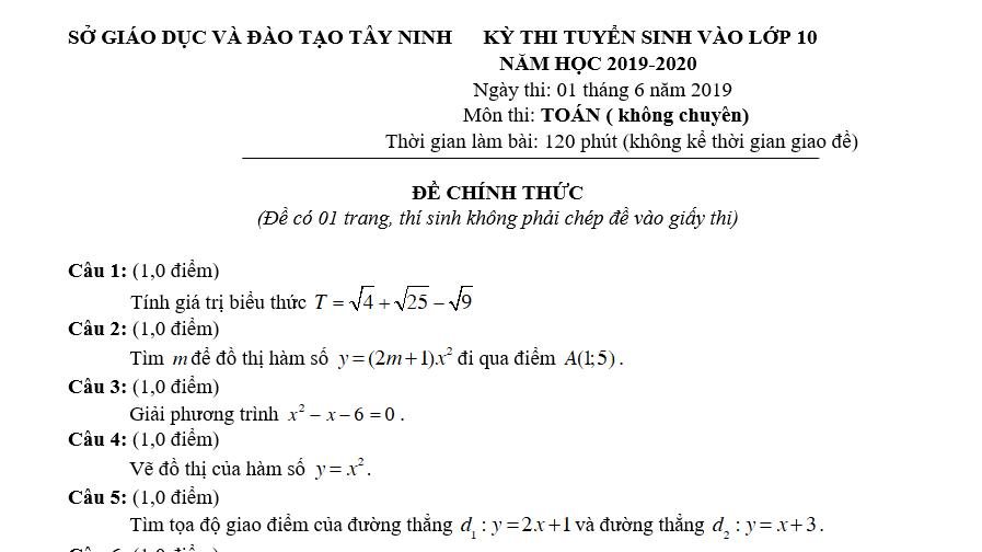 đề thi tuyển sinh lớp 10 môn toán