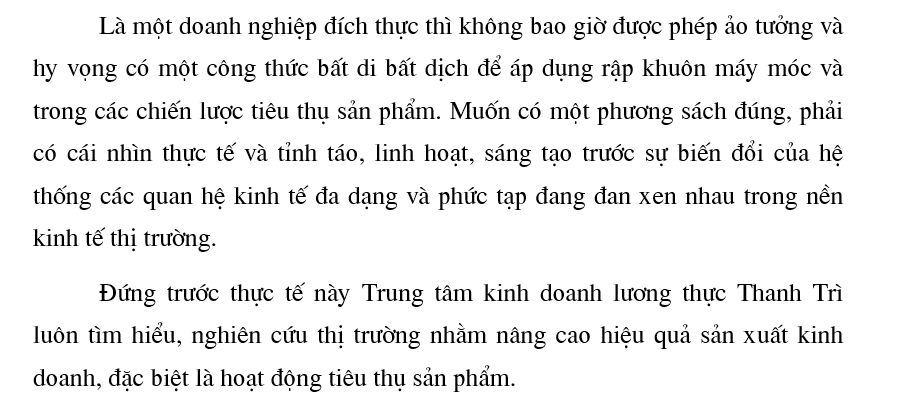 Một số giải pháp hoạt động tiêu thụ sản phẩm ở Trung tâm kinh doanh lương thực Thanh Trì