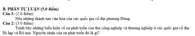 KIỂM TRA HỌC KỲ I NĂM HỌC 2017-2018 Môn: LỊCH SỬ – Lớp 10