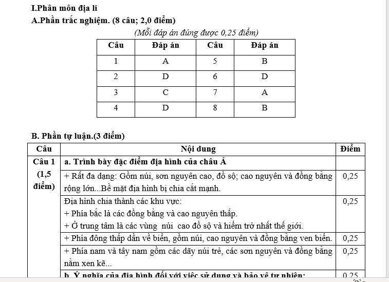 ĐỀ KIỂM TRA GIỮA HỌC KÌ I MÔN LỊCH SỬ VÀ ĐỊA LÍ 7