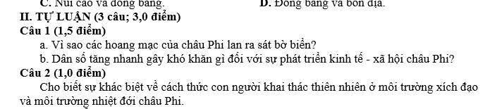 ĐỀ KIỂM TRA CUỐI HỌC KÌ I MÔN ĐỊA LÝ VÀ LỊCH SỬ LỚP 7