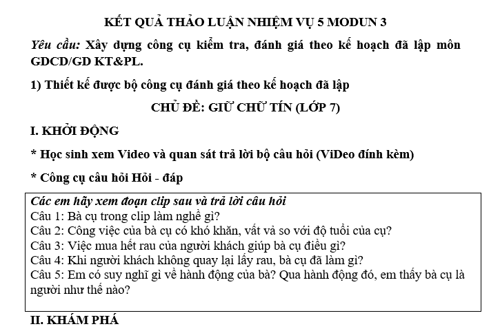 MODUN BÀI TẬP CUỐI KHÓA GIÁO DỤC CÔNG DÂN THCS