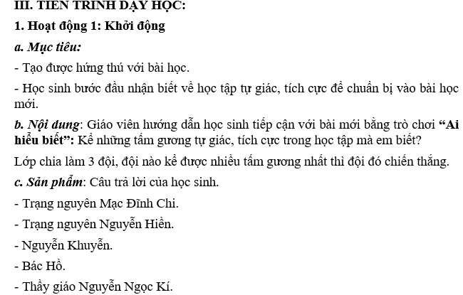 GIÁO ÁN GDCD lớp 7 HỌC TẬP TỰ GIÁC, TÍCH CỰC