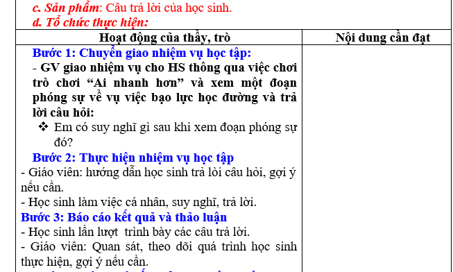 GIÁO ÁN GDCD lớp 7 ỨNG PHÓ VỚI BẠO LỰC HỌC ĐƯỜNG