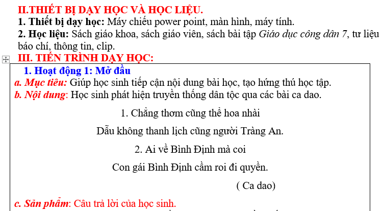 GIÁO ÁN GDCD lớp 7 TỰ HÀO VỀ TRUYỀN THỐNG QUÊ HƯƠNG