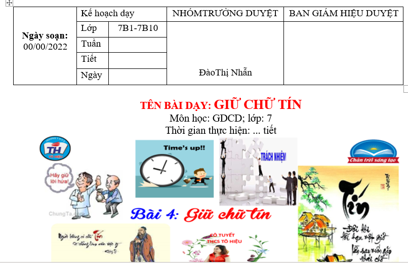 GIÁO ÁN GD.CD lớp 7 GIỮ CHỮ TÍN