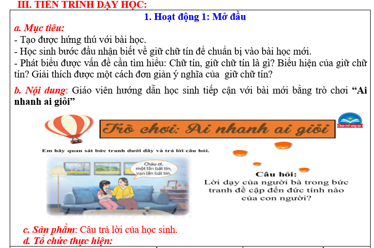 GIÁO ÁN GD.CD lớp 7 GIỮ CHỮ TÍN