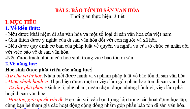 GIÁO ÁN GD.CD lớp 7 BẢO TỒN DI SẢN VĂN HÓA