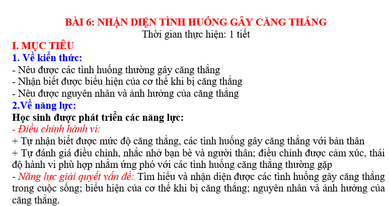 GIÁO ÁN GD.CD lớp 7 NHẬN DIỆN TÌNH HUỐNG GÂY CĂNG THẲNG