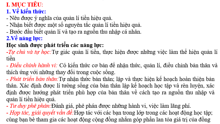 GIÁO ÁN GD.CD lớp 7 QUẢN LÍ TIỀN