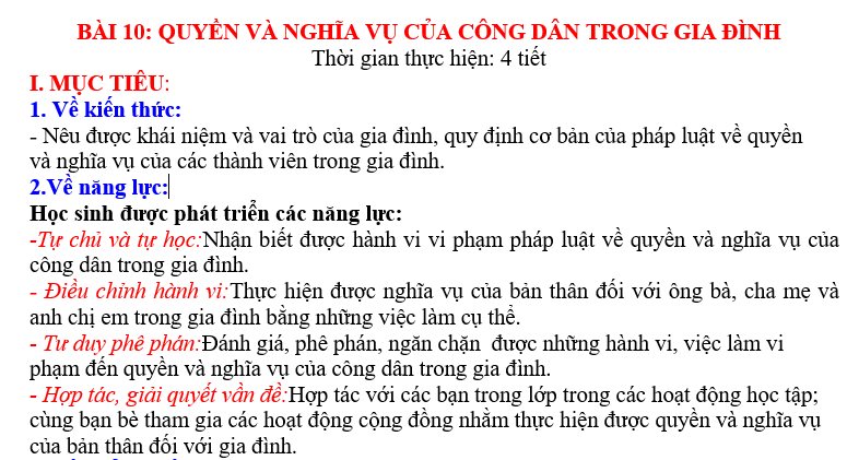 GIÁO ÁN GD.CD lớp 7 QUYỀN VÀ NGHĨA VỤ CỦA CÔNG DÂN TRONG GIA ĐÌNH