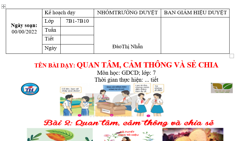 GIÁO ÁN GD.CD lớp 7 QUAN TÂM, CẢM THÔNG VÀ SẺ CHIA