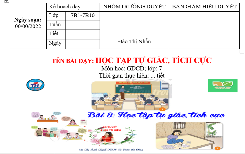 GIÁO ÁN GD.CD LỚP 7 HỌC TẬP TỰ GIÁC, TÍCH CỰC