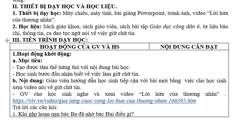 GIÁO ÁN GIẢNG DẠY GD.CD LỚP 7 GIỮ CHỮ TÍN