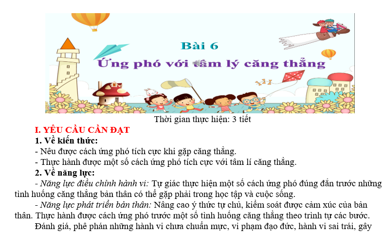 GIÁO ÁN GIẢNG DẠY GD.CD LỚP 7 : ỨNG PHÓ VỚI TÂM LÍ CĂNG THẲNG