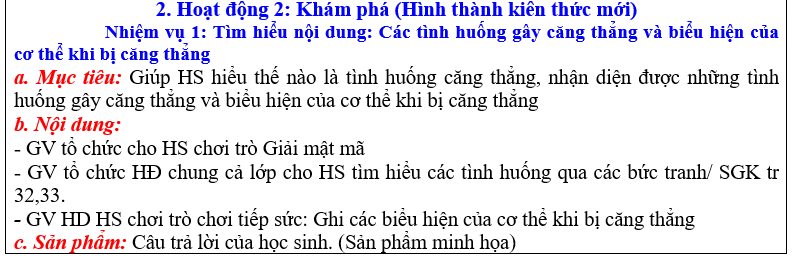 GIÁO ÁN GIẢNG DẠY GD.CD LỚP 7 : ỨNG PHÓ VỚI TÂM LÍ CĂNG THẲNG