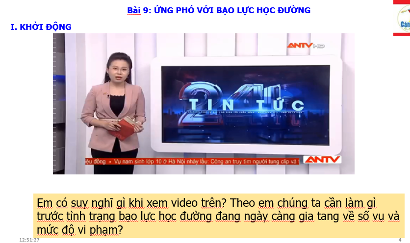 GIÁO ÁN PHƯƠNG PHÁP GIẢNG DẠY CÔNG DÂN LỚP 7 VỀ ỨNG PHÓ VỚI BẠO LỰC HỌC ĐƯỜNG  I. MỤC TIÊU BÀI HỌC: - Hiểu được khái niệm về bạo lực học đường và nhận thức về tác động của nó đến sự phát triển của cá nhân và xã hội. - Nhận biết các dấu hiệu của bạo lực học đường và biết cách ứng phó với nó. - Biết cách xây dựng môi trường học tập lành mạnh, không bạo lực.  II. CHUẨN BỊ: - Bảng phụ, bút, giấy. - Các tài liệu về bạo lực học đường và cách ứng phó với nó.  III. HOẠT ĐỘNG DẠY HỌC:  1. Kiểm tra bài cũ: - Yêu cầu học sinh trình bày khái niệm về bạo lực học đường và những hậu quả của nó.  2. Giới thiệu bài: - Giáo viên trình bày tổng quan về bài học: ứng phó với bạo lực học đường. - Trình bày mục tiêu và các hoạt động trong bài học.  3. Nội dung bài học:  a) Khái niệm về bạo lực học đường: - Giáo viên trình bày khái niệm về bạo lực học đường và những hậu quả của nó. - Yêu cầu học sinh thảo luận nhóm về các trường hợp bạo lực học đường mà họ đã từng nghe hoặc chứng kiến.  b) Dấu hiệu của bạo lực học đường: - Giáo viên trình bày các dấu hiệu của bạo lực học đường như: thể chất, tinh thần, hành vi và kết quả học tập. - Yêu cầu học sinh nhận biết các dấu hiệu này thông qua việc xem và phân tích các tình huống thực tế.  c) Ứng phó với bạo lực học đường: - Giáo viên trình bày các cách ứng phó với bạo lực học đường như: tránh xa, tìm sự giúp đỡ, tìm hiểu nguyên nhân và tìm phương pháp giải quyết. - Yêu cầu học sinh thảo luận nhóm về cách ứng phó với một số tình huống bạo lực học đường mà họ đã từng gặp phải.  d) Xây dựng môi trường học tập lành mạnh: - Giáo viên trình bày các nguyên tắc xây dựng môi trường học tập lành mạnh và không bạo lực. - Yêu cầu học sinh đề xuất các biện pháp để xây dựng môi trường học tập lành mạnh trong trường và lớp học của mình.  4. Củng cố, kết luận: - Tổ chức cho học sinh thảo luận nhóm về ý nghĩa của việc ứng phó với bạo lực học đường và xây dựng môi trường học tập lành mạnh. - Tổ chức cho học sinh trình bày kết quả thảo luận của nhóm mình.  IV. PHƯƠNG PHÁP DẠY HỌC: - Phương pháp thảo luận nhóm. - Phương pháp giảng dạy trực quan, ví dụ minh hoạ. - Phương pháp gợi mở, khám phá.  V. ĐÁNH GIÁ KẾT QUẢ HỌC TẬP: - Quan sát, theo dõi hoạt động của học sinh trong quá trình thảo luận nhóm. - Đánh giá kết quả thảo luận và hiểu biết của học sinh qua việc trình bày kết quả.  VI. GHI CHÚ: - Cần sử dụng các tài liệu liên quan để làm phong phú nội dung bài giảng. - Nắm vững kiến thức về bạo lực học đường và các phương pháp ứng phó để có thể giải đáp các câu hỏi của học sinh. - Tạo không gian thoải mái và an toàn để học sinh có thể chia sẻ ý kiến và kinh nghiệm cá nhân.