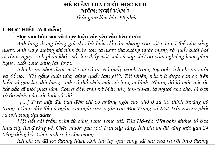 MA TRẬN ĐỀ KIỂM TRA CUỐI HỌC KÌ II MÔN NGỮ VĂN, LỚP 7