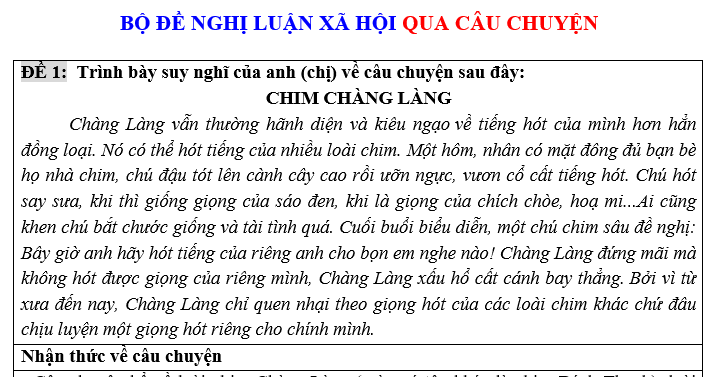 BỘ ĐỀ NGHỊ LUẬN XÃ HỘI QUA CÂU CHUYỆN