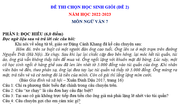 Bộ đề ôn tập học sinh giỏi môn Ngữ văn lớp 7 năm học 2022-2023 là tài liệu tham khảo hữu ích dành cho các em học sinh. Được biên soạn bởi đội ngũ giáo viên có kinh nghiệm, bộ đề này sẽ giúp các em củng cố kiến thức, rèn luyện kỹ năng và chuẩn bị tốt nhất cho kỳ thi học sinh giỏi sắp tới.  Tuy nhiên, cần lưu ý rằng bộ đề này chỉ là một trong những tài liệu tham khảo, không thể thay thế cho việc học tập chăm chỉ và đầy đủ trong suốt quá trình học. Các em cần tiếp tục rèn luyện kỹ năng đọc, viết và nghe nói để nâng cao trình độ tiếng Việt của mình.  Bên cạnh đó, kho đề văn dành cho giáo viên cũng là một nguồn tài liệu quan trọng để các thầy cô có thể biên soạn bài giảng, kiểm tra và đánh giá kết quả học tập của các em học sinh. Kho đề này được tổng hợp từ nhiều nguồn khác nhau, đảm bảo đầy đủ các chủ đề và kiến thức theo chương trình học.  Tuy nhiên, khi sử dụng kho đề này, các giáo viên cần lưu ý đến tính chất của từng đề và phù hợp với trình độ của từng lớp học sinh. Việc sử dụng kho đề văn một cách hiệu quả sẽ giúp giáo viên có thể kiểm tra và đánh giá kết quả học tập của các em một cách chính xác và công bằng.  Tóm lại, bộ đề ôn tập học sinh giỏi môn Ngữ văn lớp 7 và kho đề văn dành cho giáo viên là những tài liệu quan trọng và hữu ích trong quá trình giảng dạy và học tập. Tuy nhiên, để sử dụng hiệu quả, cần phải kết hợp với việc rèn luyện kỹ năng và kiến thức trong suốt quá trình học tập.