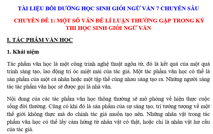 TÀI LIỆU BỒI DƯỠNG HỌC SINH GIỎI NGỮ VĂN 7 CHUYÊN SÂU