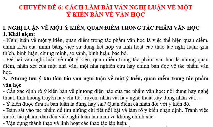 BỘ CHUYÊN ĐỀ VĂN LỚP 7 CHUYÊN ĐỀ 6: CÁCH LÀM BÀI VĂN NGHỊ LUẬN VỀ MỘT Ý KIẾN BÀN VỀ VĂN HỌC