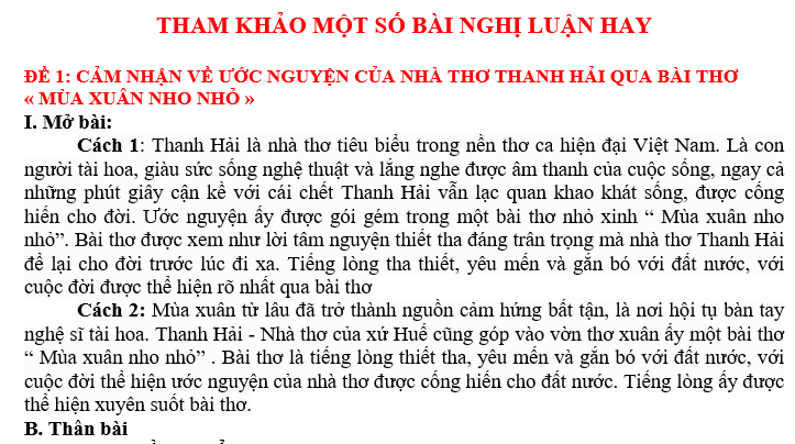 BỘ CHUYÊN ĐỀ VĂN LỚP 7 CHUYÊN ĐỀ 9:THAM KHẢO MỘT SỐ BÀI NGHỊ LUẬN HAY