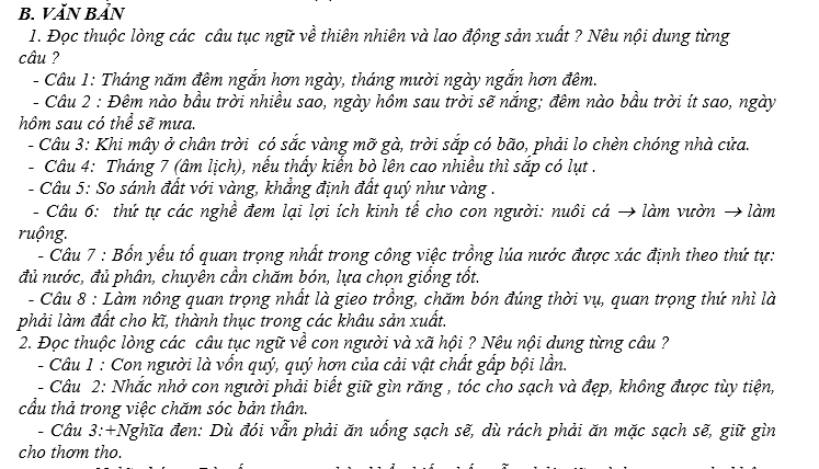 ĐỀ CƯƠNG ÔN TẬP NGỮ VĂN 7-HỌC KÌ II