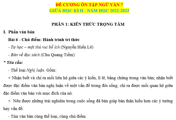 BỘ ĐỀ CƯƠNG ÔN TẬP NGỮ VĂN 7 HỌC KÌ II-NĂM HỌC 2022-2023