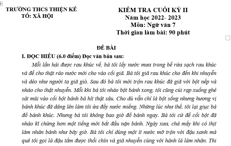 BỘ ĐỀ KIỂM TRA CUỐI KỲ II Năm Học 2022-2023 Môn Ngữ văn 7