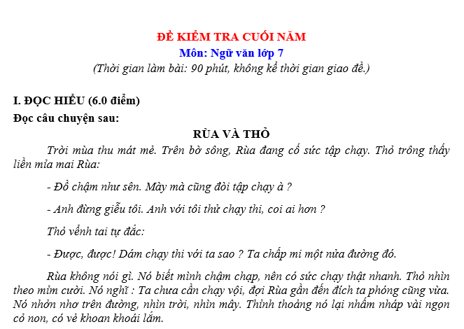 BỘ ĐỀ KIỂM TRA CUỐI NĂM Môn: Ngữ văn lớp 7