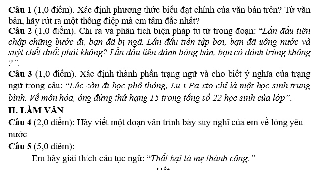 ĐỀ KIỂM TRA, ĐÁNH GIÁ CUỐI HỌC KỲ II Môn:Ngữ văn 7