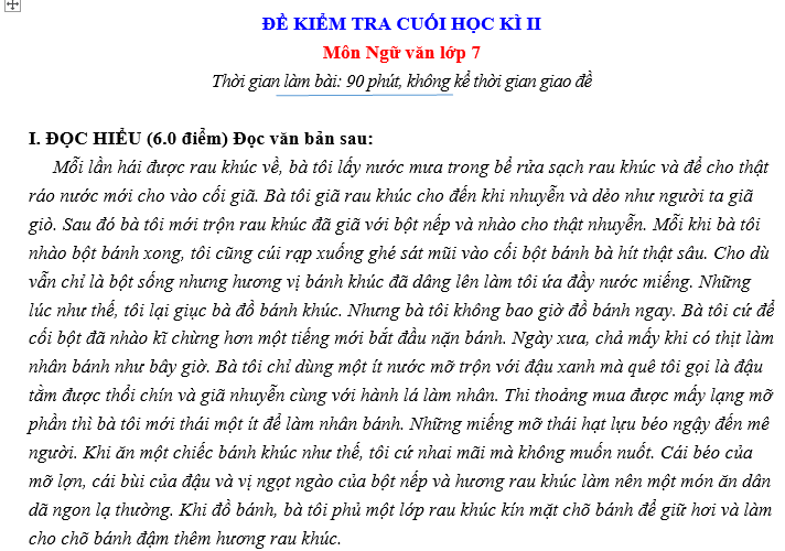 ĐỀ KIỂM TRA CUỐI HỌC KÌ II Môn Ngữ văn lớp 7 KẾT LỐI TRI THỨC