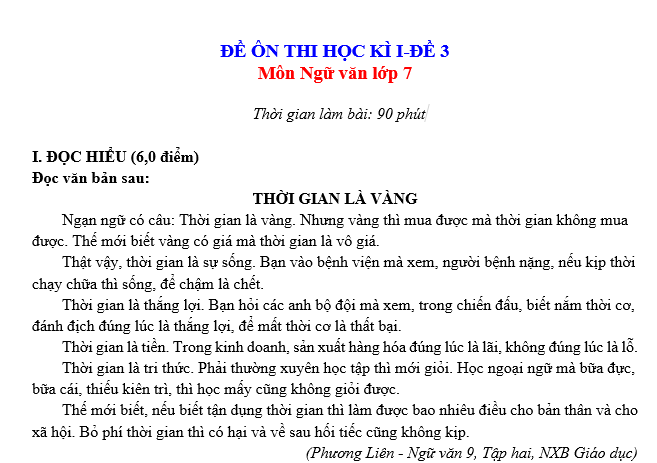 bai van mau lop 7-ĐỀ ÔN THI HỌC KÌ I-ĐỀ 3 Môn Ngữ văn lớp 7