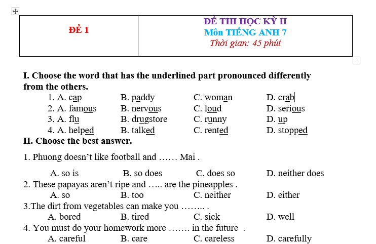  bài trắc nghiệm tiếng anh lớp 7, bài học tiếng anh lớp 7, bài giải tiếng anh lớp 7, bt tieng anh lop 7, bai tập tiếng anh lớp 7,