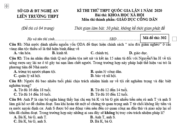 bo de thi, tổ hợp khxh, giải gdcd 12, giao duc cong dan 12, giao duc cong dan lop 12, thi THPT Quốc Gia,