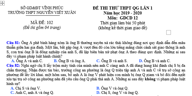 bo de thi, tổ hợp khxh, giải gdcd 12, giao duc cong dan 12, giao duc cong dan lop 12, thi THPT Quốc Gia,