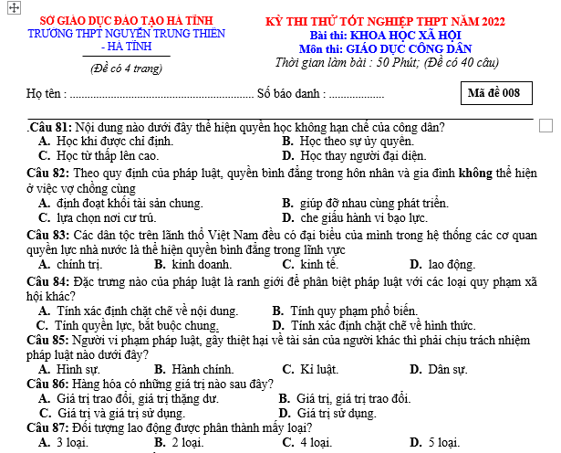 bo de thi, tổ hợp khxh, giải gdcd 12, giao duc cong dan 12, giao duc cong dan lop 12, thi THPT Quốc Gia,