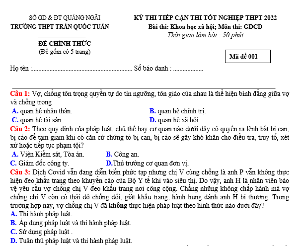 bo de thi, tổ hợp khxh, giải gdcd 12, giao duc cong dan 12, giao duc cong dan lop 12, thi THPT Quốc Gia,