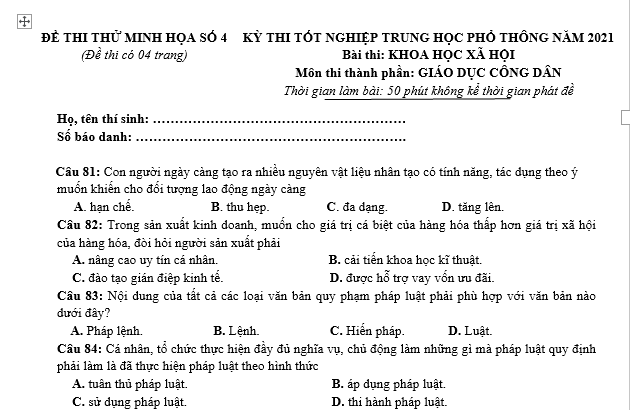 bo de thi, tổ hợp khxh, giải gdcd 12, giao duc cong dan 12, giao duc cong dan lop 12, thi THPT Quốc Gia,