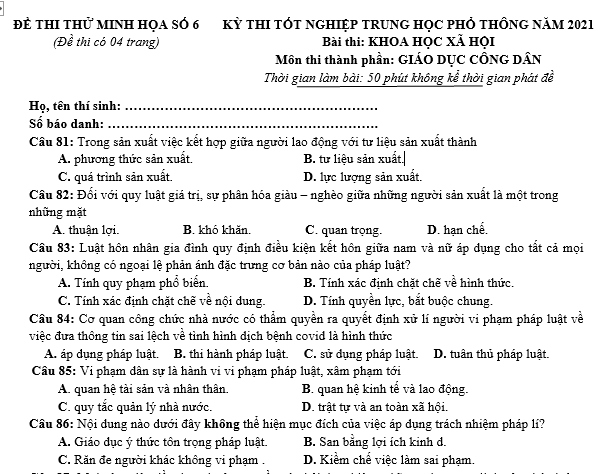 bo de thi, tổ hợp khxh, giải gdcd 12, giao duc cong dan 12, giao duc cong dan lop 12, thi THPT Quốc Gia,