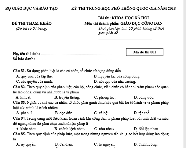 bo de thi, tổ hợp khxh, giải gdcd 12, giao duc cong dan 12, giao duc cong dan lop 12, thi THPT Quốc Gia,