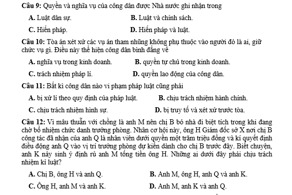 bo de thi, tổ hợp khxh, giải gdcd 12, giao duc cong dan 12, giao duc cong dan lop 12, thi THPT Quốc Gia,