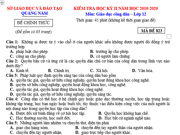 bo de thi, tổ hợp khxh, giải gdcd 12, giao duc cong dan 12, giao duc cong dan lop 12, thi THPT Quốc Gia,