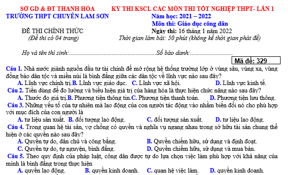 bo de thi, tổ hợp khxh, giải gdcd 12, giao duc cong dan 12, giao duc cong dan lop 12, thi THPT Quốc Gia,