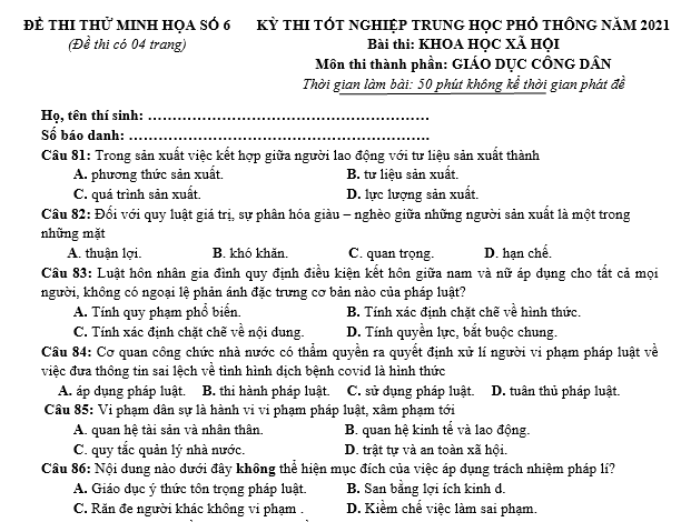 bo de thi, tổ hợp khxh, giải gdcd 12, giao duc cong dan 12, giao duc cong dan lop 12, thi THPT Quốc Gia,