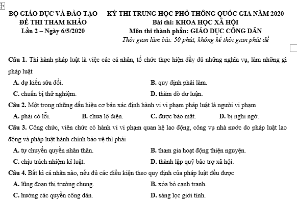 bo de thi, tổ hợp khxh, giải gdcd 12, giao duc cong dan 12, giao duc cong dan lop 12, thi THPT Quốc Gia,