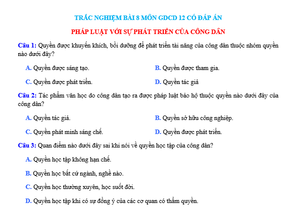 bo de thi, tổ hợp khxh, giải gdcd 12, giao duc cong dan 12, giao duc cong dan lop 12, thi THPT Quốc Gia,