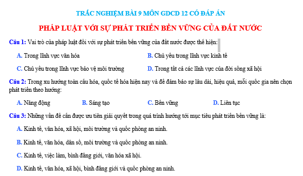 bo de thi, tổ hợp khxh, giải gdcd 12, giao duc cong dan 12, giao duc cong dan lop 12, thi THPT Quốc Gia,